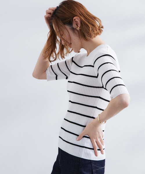 grove（グローブ）の「地柄ボーダーリブニットプルオーバー（ニット/セーター・レディース・ブルー系その他/オフホワイト/ホワイト系5・02/01/03/04/05）」の12枚目の写真