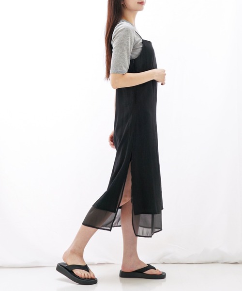 gossip！ロサンゼルス（ゴシップロサンゼルス）の「リンクルテクスチャー キャミソールワンピース（ワンピース・レディース・カーキ/ブラック/ライトグレー・FREE）」の4枚目の写真