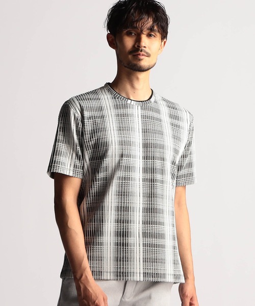 ブリスターチェッククルーネック半袖プルオーバー（Tシャツ