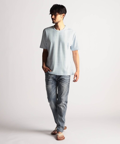 NICOLE CLUB FOR MEN（ニコルクラブフォーメン）の「【２５モデルEC限定再販売】ブリスターチェッククルーネック半袖プルオーバー（Tシャツ/カットソー・メンズ・ホワイト系1/ホワイト系2/ホワイト系3/ブラック系・MEDIUM/LARGE/X-LARGE）」の8枚目の写真