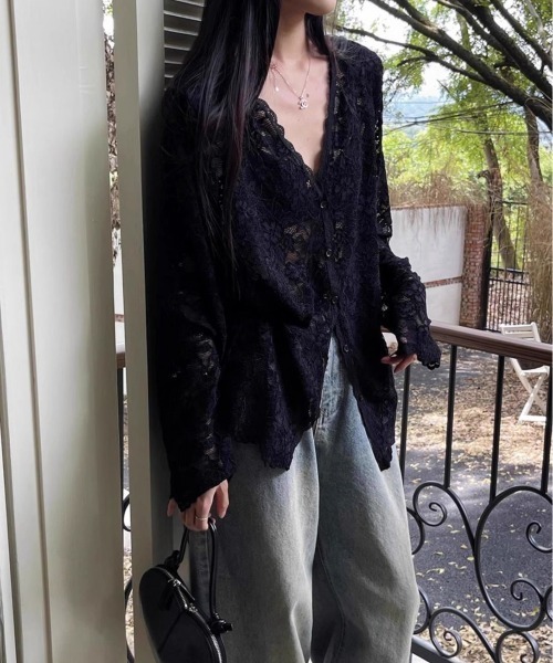 VIBGYOR(ヴィブジョー)の「【LAMPOON】レースカーディガン(カーディガン/ボレロ・レディース・ブラック/ホワイト・FREE)」の3枚目の写真