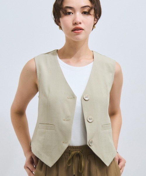 VICKY(ビッキー)の「リネンライクジレ≪セットアップ対応/手洗い可能≫(ベスト・レディース・ブラック/ベージュ・M)」の1枚目の写真