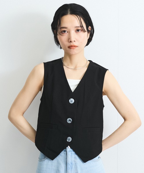 VICKY(ビッキー)の「リネンライクジレ≪セットアップ対応/手洗い可能≫(ベスト・レディース・ブラック/ベージュ・M)」の2枚目の写真