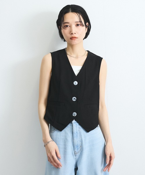 VICKY(ビッキー)の「リネンライクジレ≪セットアップ対応/手洗い可能≫(ベスト・レディース・ブラック/ベージュ・M)」の3枚目の写真