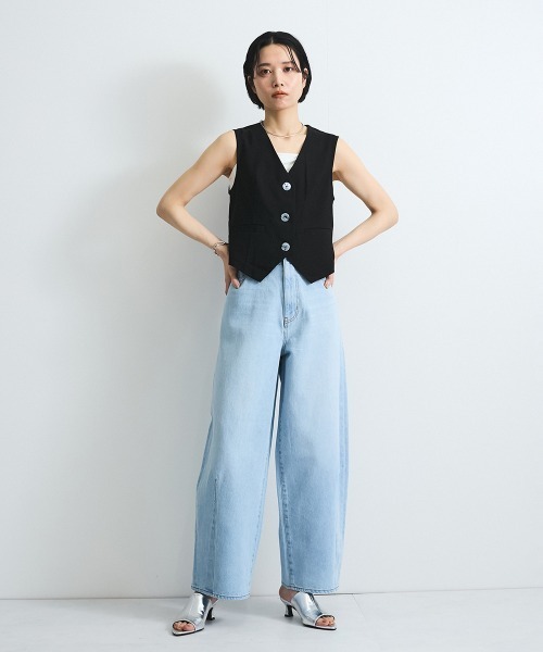 VICKY(ビッキー)の「リネンライクジレ≪セットアップ対応/手洗い可能≫(ベスト・レディース・ブラック/ベージュ・M)」の6枚目の写真