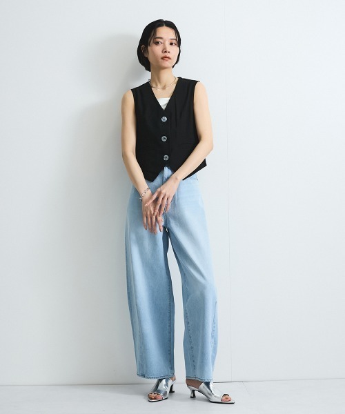 VICKY(ビッキー)の「リネンライクジレ≪セットアップ対応/手洗い可能≫(ベスト・レディース・ブラック/ベージュ・M)」の7枚目の写真