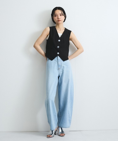 VICKY(ビッキー)の「リネンライクジレ≪セットアップ対応/手洗い可能≫(ベスト・レディース・ブラック/ベージュ・M)」の8枚目の写真