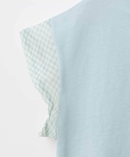 a.v.v（アーヴェヴェ）の「【接触冷感/毛玉になりにくい/綿100％】[100-160]シアーギンガムフレアスリーブＴシャツ（Tシャツ/カットソー・キッズ・ミント/ライトブルー/ブラック/ライラック・110/100/130/120/150/140/160）」の12枚目の写真