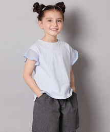 a.v.v（アーヴェヴェ）の「【接触冷感/毛玉になりにくい/綿100％】[100-160]シアーギンガムフレアスリーブＴシャツ（Tシャツ/カットソー）」