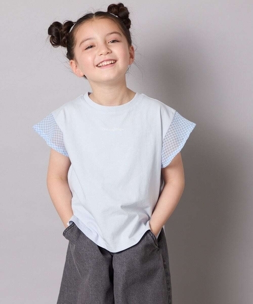 a.v.v（アーヴェヴェ）の「【接触冷感/毛玉になりにくい/綿100％】[100-160]シアーギンガムフレアスリーブＴシャツ（Tシャツ/カットソー・キッズ・ミント/ライトブルー/ブラック/ライラック・110/100/130/120/150/140/160）」の16枚目の写真