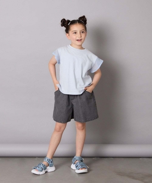 a.v.v（アーヴェヴェ）の「【接触冷感/毛玉になりにくい/綿100％】[100-160]シアーギンガムフレアスリーブＴシャツ（Tシャツ/カットソー・キッズ・ミント/ライトブルー/ブラック/ライラック・110/100/130/120/150/140/160）」の20枚目の写真