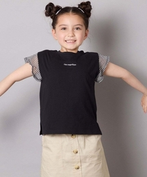 a.v.v（アーヴェヴェ）の「【接触冷感/毛玉になりにくい/綿100％】[100-160]シアーギンガムフレアスリーブＴシャツ（Tシャツ/カットソー）」