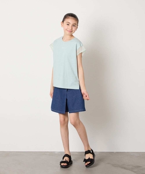 a.v.v（アーヴェヴェ）の「【接触冷感/毛玉になりにくい/綿100％】[100-160]シアーギンガムフレアスリーブＴシャツ（Tシャツ/カットソー・キッズ・ミント/ライトブルー/ブラック/ライラック・110/100/130/120/150/140/160）」の22枚目の写真