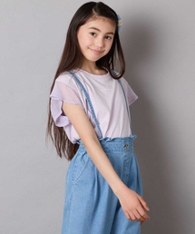 a.v.v（アーヴェヴェ）の「【接触冷感/毛玉になりにくい/綿100％】[100-160]シアーギンガムフレアスリーブＴシャツ（Tシャツ/カットソー）」