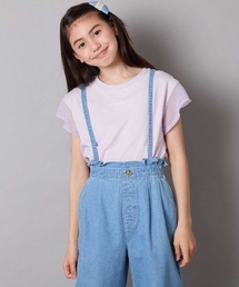 a.v.v（アーヴェヴェ）の「【接触冷感/毛玉になりにくい/綿100％】[100-160]シアーギンガムフレアスリーブＴシャツ（Tシャツ/カットソー）」