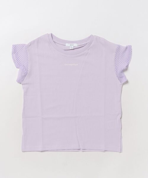 a.v.v（アーヴェヴェ）の「【接触冷感/毛玉になりにくい/綿100％】[100-160]シアーギンガムフレアスリーブＴシャツ（Tシャツ/カットソー・キッズ・ミント/ライトブルー/ブラック/ライラック・110/100/130/120/150/140/160）」の7枚目の写真