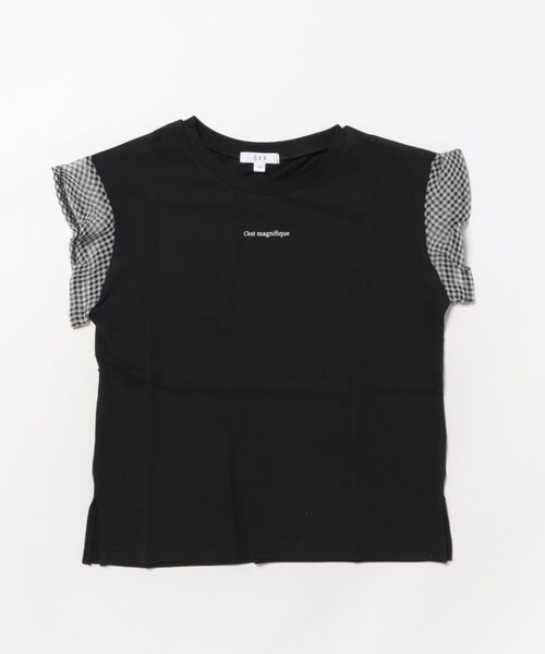 a.v.v（アーヴェヴェ）の「【接触冷感/毛玉になりにくい/綿100％】[100-160]シアーギンガムフレアスリーブＴシャツ（Tシャツ/カットソー・キッズ・ミント/ライトブルー/ブラック/ライラック・110/100/130/120/150/140/160）」の8枚目の写真