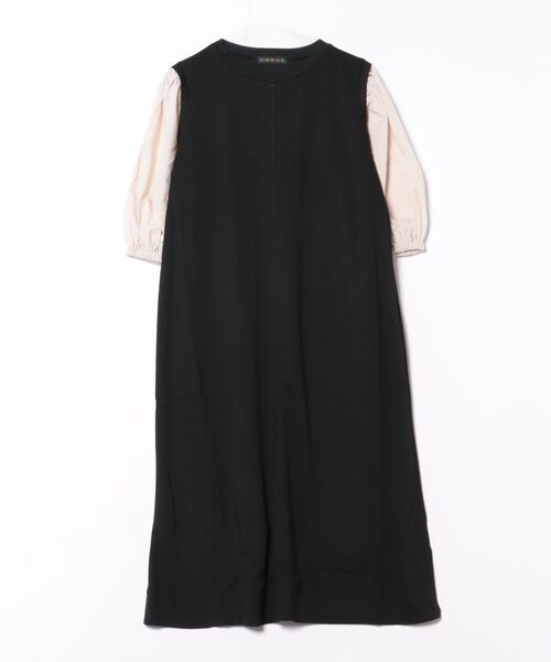 GORGE(ゴージ)の「《異素材×ふんわり袖》レディース ドッキングワンピース 7分袖 ミディ丈 春秋冬(ワンピース・レディース・ブラウン/ブラック×ホワイト/その他5/ブラック・F)」の5枚目の写真