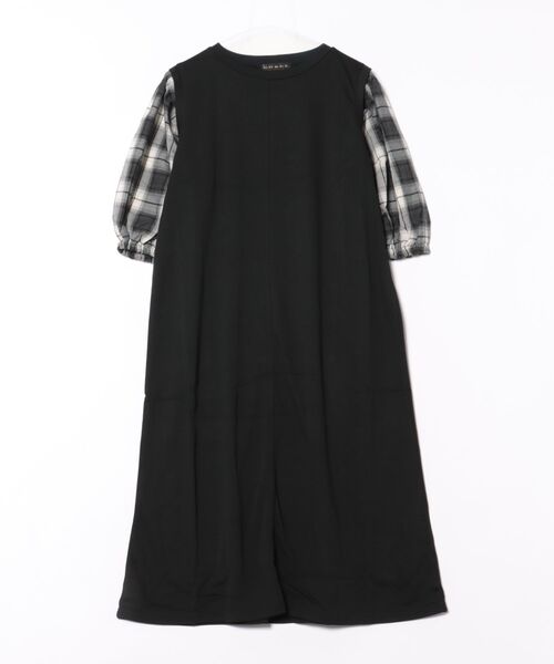GORGE(ゴージ)の「《異素材×ふんわり袖》レディース ドッキングワンピース 7分袖 ミディ丈 春秋冬(ワンピース・レディース・ブラウン/ブラック×ホワイト/その他5/ブラック・F)」の6枚目の写真