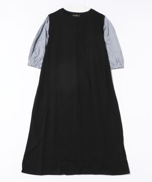 GORGE(ゴージ)の「《異素材×ふんわり袖》レディース ドッキングワンピース 7分袖 ミディ丈 春秋冬(ワンピース・レディース・ブラウン/ブラック×ホワイト/その他5/ブラック・F)」の8枚目の写真