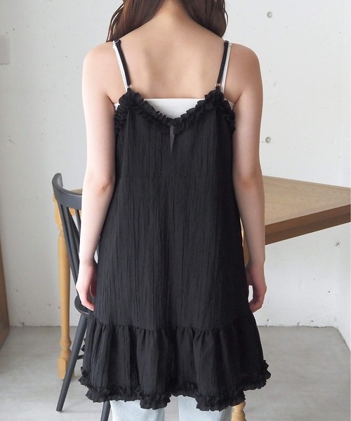 tiptop(ティップトップ)の「シアーフリル使いキャミチュニック(ワンピース・レディース・ブラック/オフホワイト・FREE)」の5枚目の写真