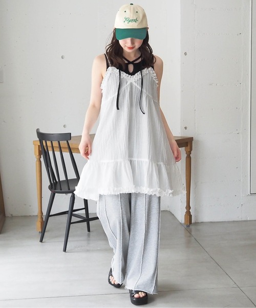 tiptop(ティップトップ)の「シアーフリル使いキャミチュニック(ワンピース・レディース・ブラック/オフホワイト・FREE)」の21枚目の写真