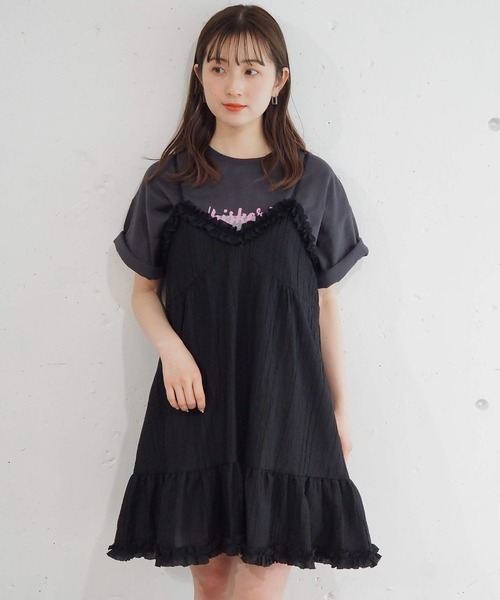 tiptop(ティップトップ)の「シアーフリル使いキャミチュニック(ワンピース・レディース・ブラック/オフホワイト・FREE)」の6枚目の写真