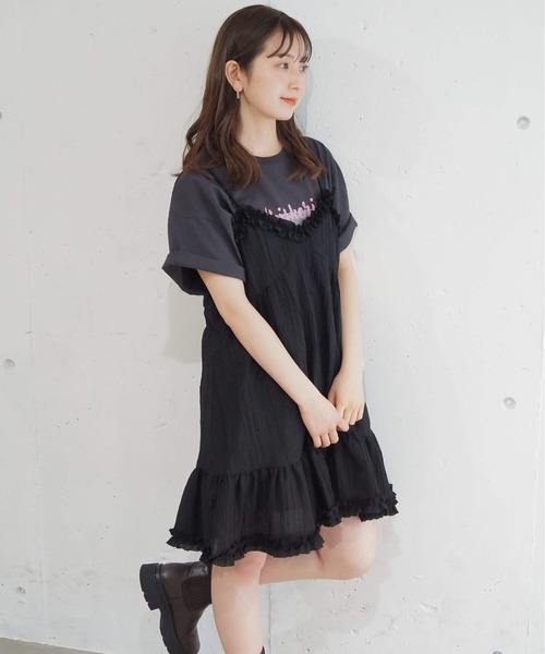tiptop(ティップトップ)の「シアーフリル使いキャミチュニック(ワンピース・レディース・ブラック/オフホワイト・FREE)」の8枚目の写真