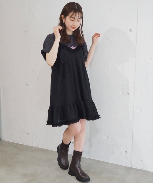 tiptop(ティップトップ)の「シアーフリル使いキャミチュニック(ワンピース・レディース・ブラック/オフホワイト・FREE)」の10枚目の写真