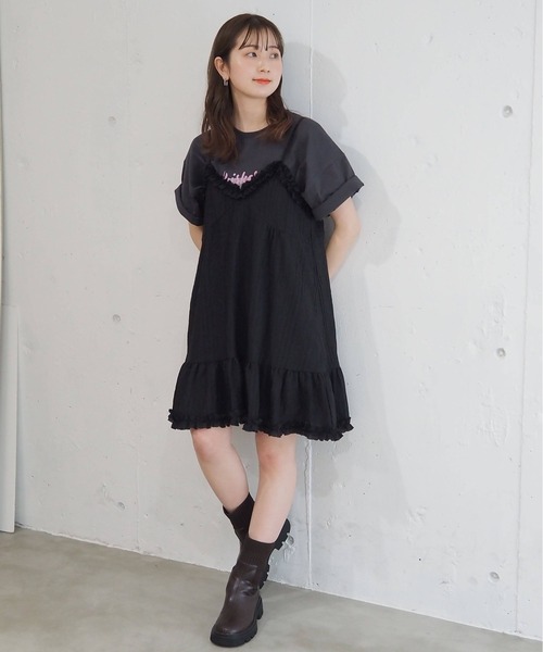 tiptop(ティップトップ)の「シアーフリル使いキャミチュニック(ワンピース・レディース・ブラック/オフホワイト・FREE)」の9枚目の写真
