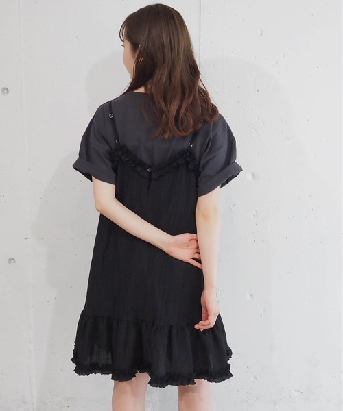 tiptop(ティップトップ)の「シアーフリル使いキャミチュニック(ワンピース・レディース・ブラック/オフホワイト・FREE)」の11枚目の写真