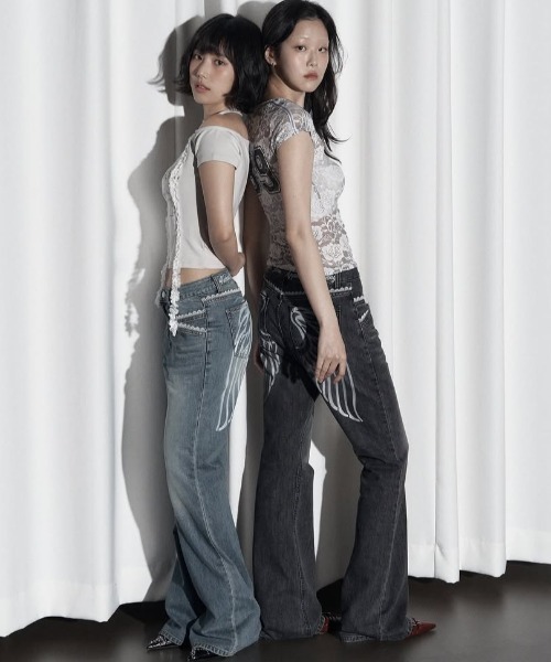 Midnight Move（ミッドナイトムーブ）の「A'GEM/9 × .kom 『MIDNIGHT MOVE/ミッドナイトムーブ』 LACE BT PANTS /レース BT パンツ（デニムパンツ・レディース・ブルー/ブラック・S）」の15枚目の写真
