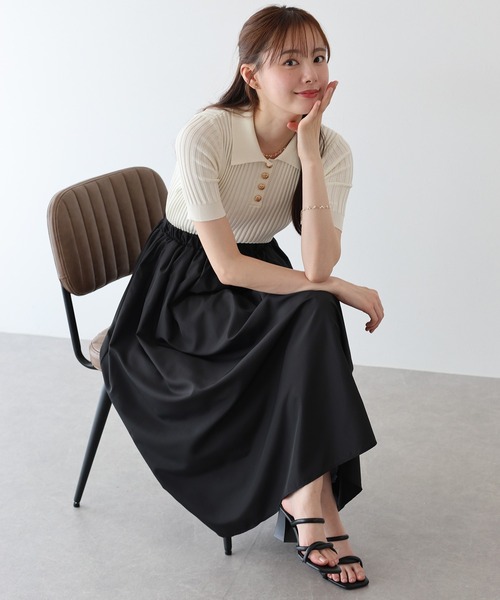 ポロニットドッキングワンピース ポロニットドッキングワンピース(S NAVY/BEIGE): ワンピースanuans