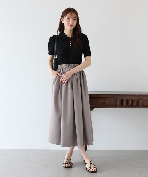 ポロニットドッキングワンピース ポロニットドッキングワンピース(S NAVY/BEIGE): ワンピースanuans