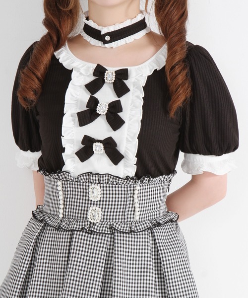 DearMyLove(ディアマイラブ)の「チョーカー付きリボンカットソー(Tシャツ/カットソー・レディース・ホワイト/ベビーピンク/ブラック・SMALL/MEDIUM/LARGE/LL/3L)」の4枚目の写真