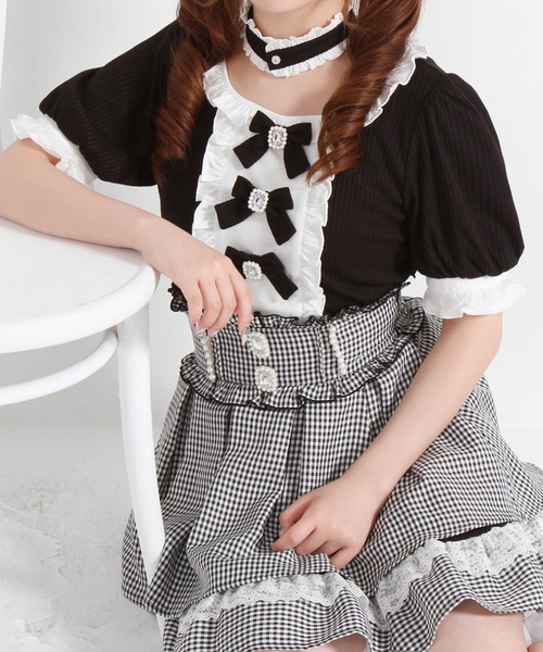 DearMyLove(ディアマイラブ)の「チョーカー付きリボンカットソー(Tシャツ/カットソー・レディース・ホワイト/ベビーピンク/ブラック・SMALL/MEDIUM/LARGE/LL/3L)」の7枚目の写真