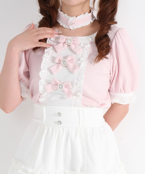 DearMyLove(ディアマイラブ)の「チョーカー付きリボンカットソー(Tシャツ/カットソー・レディース・ホワイト/ベビーピンク/ブラック・SMALL/MEDIUM/LARGE/LL/3L)」の10枚目の写真