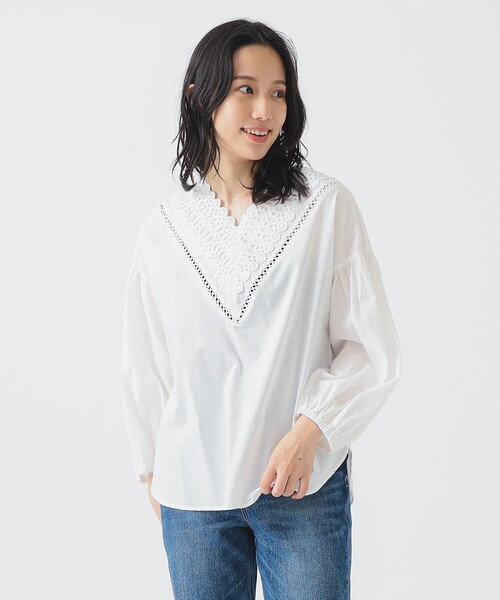 B:MING by BEAMS（ビーミングバイビームス）の「【洗える】ネック レース ブラウス（S～M）（シャツ/ブラウス・レディース・ブラック/オフホワイト・MEDIUM/SMALL）」の2枚目の写真