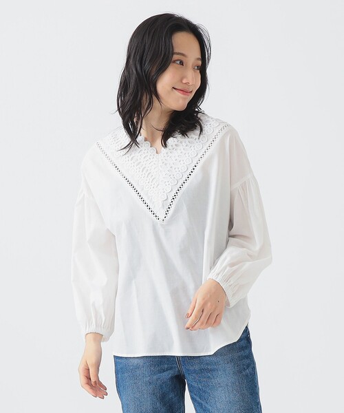B:MING by BEAMS（ビーミングバイビームス）の「【洗える】ネック レース ブラウス（S～M）（シャツ/ブラウス・レディース・ブラック/オフホワイト・MEDIUM/SMALL）」の7枚目の写真