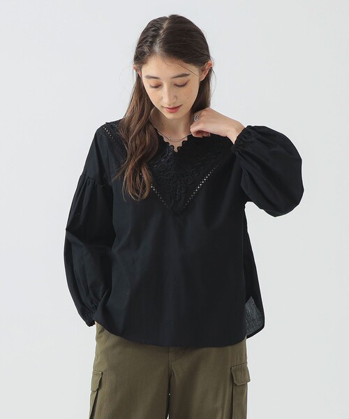B:MING by BEAMS（ビーミングバイビームス）の「【洗える】ネック レース ブラウス（S～M）（シャツ/ブラウス・レディース・ブラック/オフホワイト・MEDIUM/SMALL）」の16枚目の写真