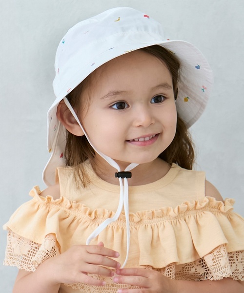 petit main(プティマイン)の「総柄サファリハット(ハット・キッズ・アイボリー/ライトベージュ/ネイビー/ターコイズブルー系・52cm/50cm/54cm)」の1枚目の写真