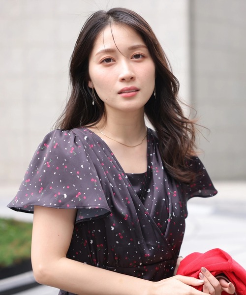 Apuweiser-riche❤︎チェリープリントカシュクールワンピース❤︎黒M Apuweiser-riche❤︎チェリープリントカシュクールワンピース❤︎黒M