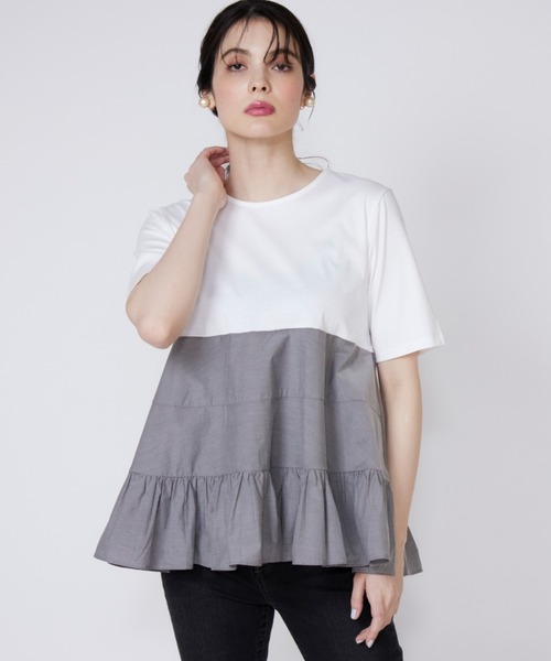 Maglie le cassetto（マーリエ ル カセット）の「ティアードドッキングカットソー（Tシャツ/カットソー・レディース・ブラック/オフホワイト/グレー・9号/7号）」の3枚目の写真