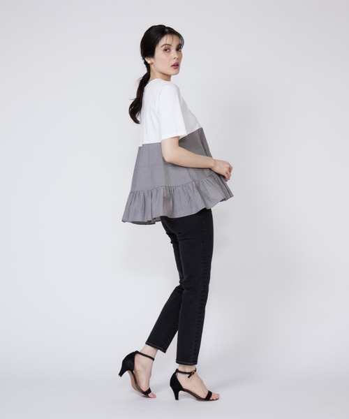 Maglie le cassetto（マーリエ ル カセット）の「ティアードドッキングカットソー（Tシャツ/カットソー・レディース・ブラック/オフホワイト/グレー・9号/7号）」の13枚目の写真