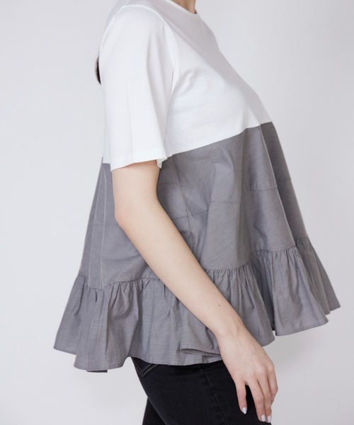 Maglie le cassetto（マーリエ ル カセット）の「ティアードドッキングカットソー（Tシャツ/カットソー・レディース・ブラック/オフホワイト/グレー・9号/7号）」の19枚目の写真