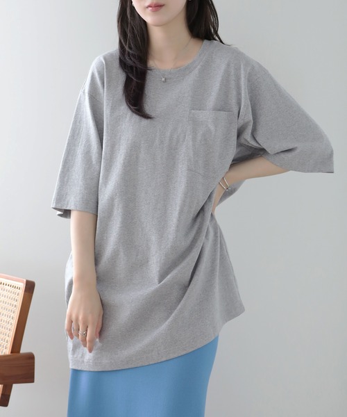 SUNFLOWER EIGHT(サンフラワーエイト)の「ルーズフィットポケットTシャツ(Tシャツ/カットソー・レディース・チャコール/グレー/ブラック/ホワイト・S/L/M)」の3枚目の写真