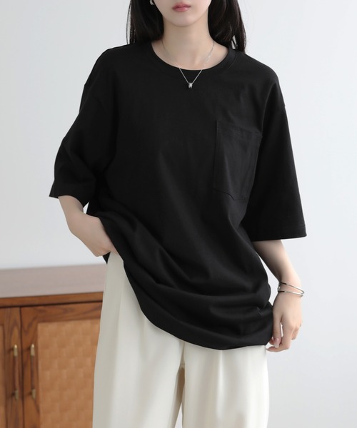 SUNFLOWER EIGHT(サンフラワーエイト)の「ルーズフィットポケットTシャツ(Tシャツ/カットソー・レディース・チャコール/グレー/ブラック/ホワイト・S/L/M)」の2枚目の写真