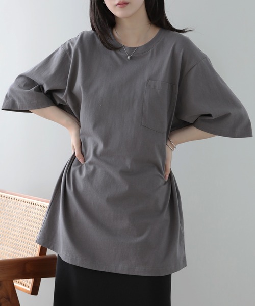 SUNFLOWER EIGHT(サンフラワーエイト)の「ルーズフィットポケットTシャツ(Tシャツ/カットソー・レディース・チャコール/グレー/ブラック/ホワイト・S/L/M)」の6枚目の写真