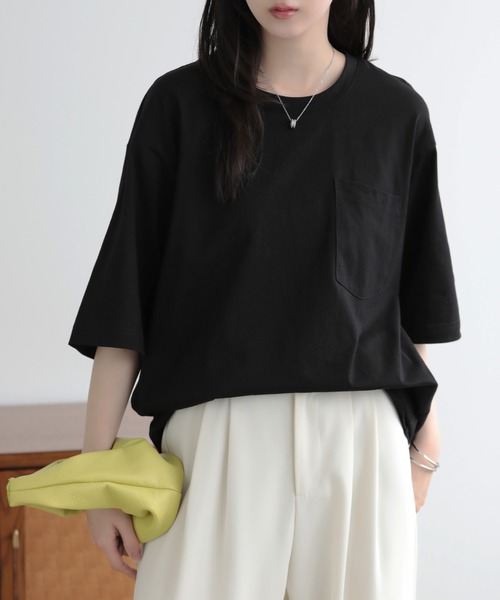 SUNFLOWER EIGHT(サンフラワーエイト)の「ルーズフィットポケットTシャツ(Tシャツ/カットソー・レディース・チャコール/グレー/ブラック/ホワイト・S/L/M)」の11枚目の写真