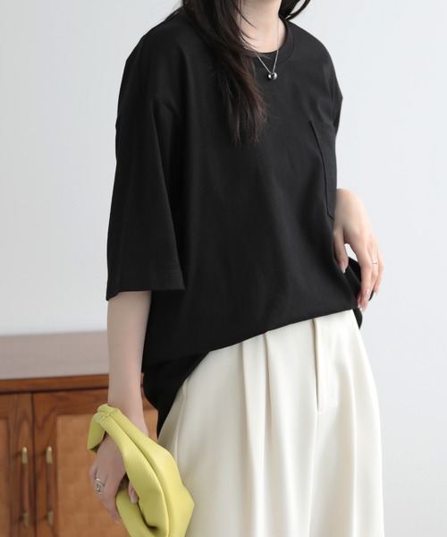 SUNFLOWER EIGHT(サンフラワーエイト)の「ルーズフィットポケットTシャツ(Tシャツ/カットソー・レディース・チャコール/グレー/ブラック/ホワイト・S/L/M)」の12枚目の写真